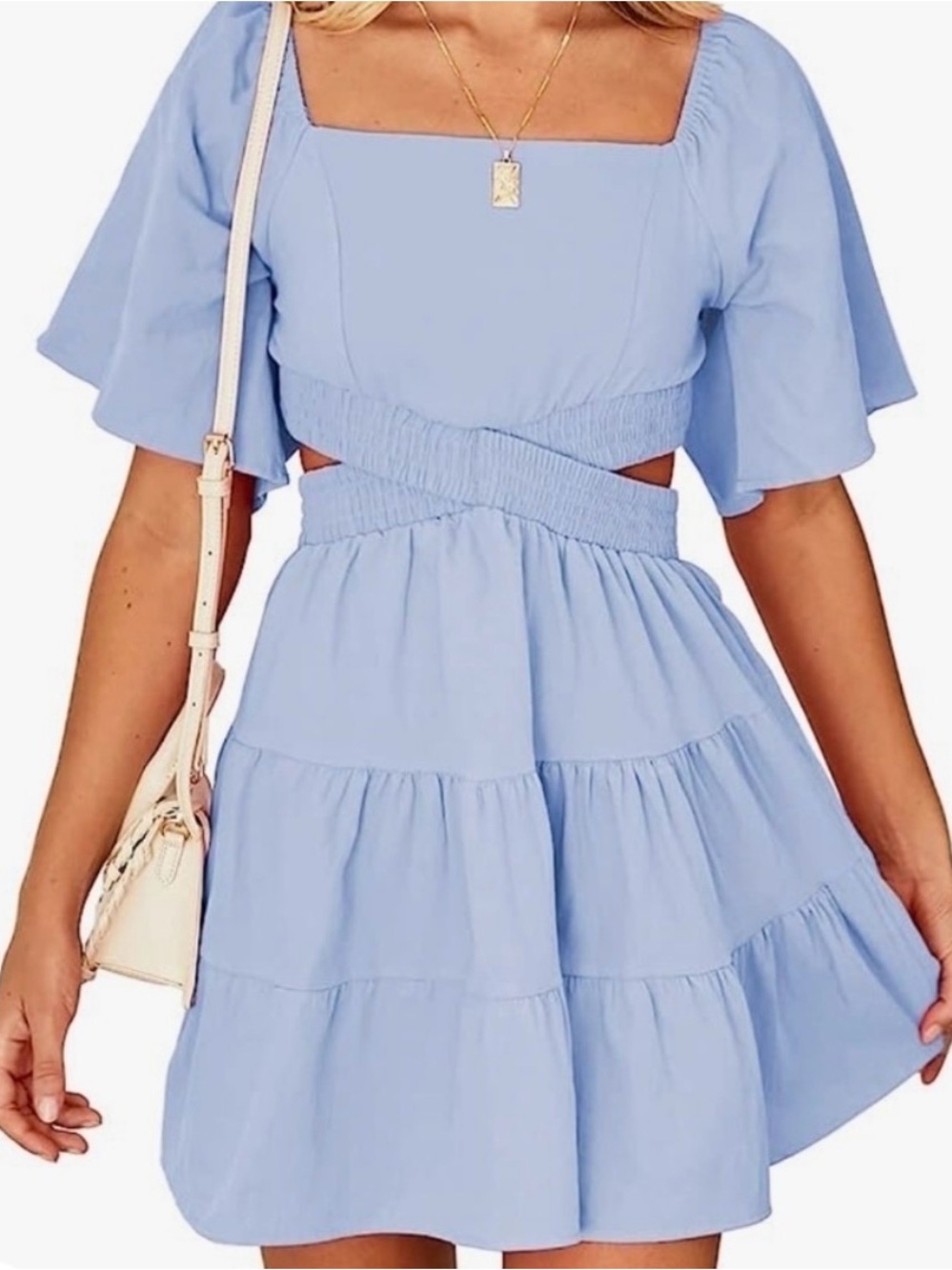 Shy Velvet Pastel Blue Cutout Mini Dress